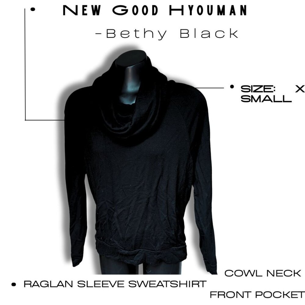 Good Hyouman Bethy Cowl Neck Black Sweatshirt XS
